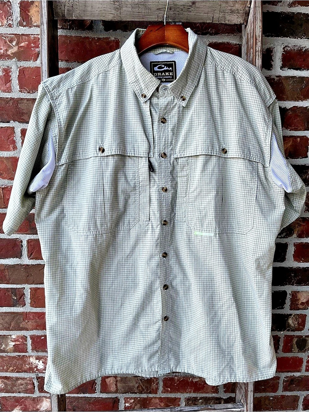 Drake Men's Checkered Button Down in White & Blue